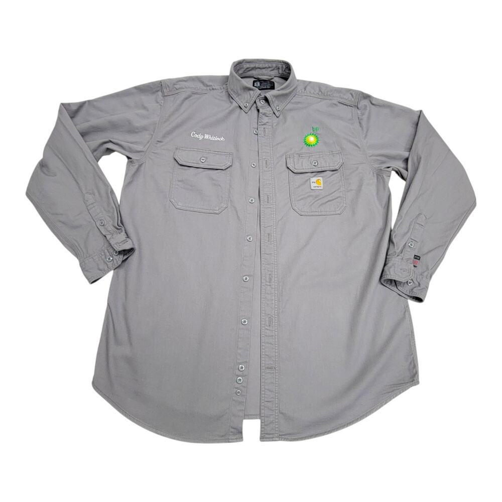 Carhartt FR Shirt Mens XL Tall Gray Flame Resistant Work Twill BP Button Down